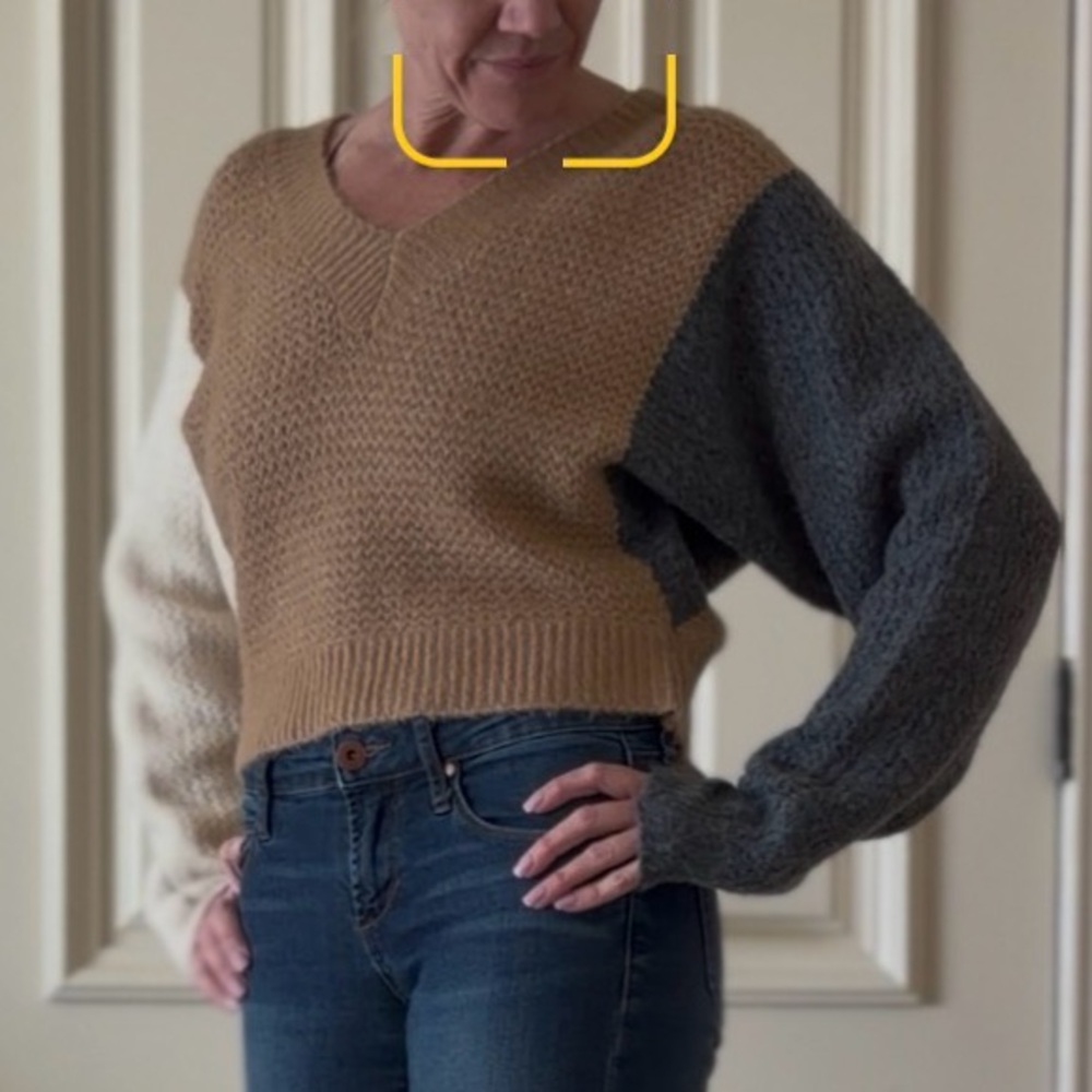 Dreamers V-Neck Sweater in Tan, Cream, and Gray